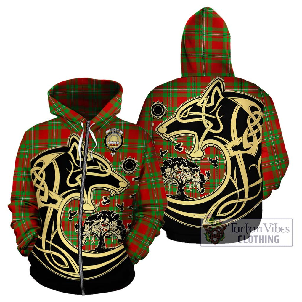 Grierson Tartan Hoodie with Family Crest Celtic Wolf Style - Tartan Vibes Clothing