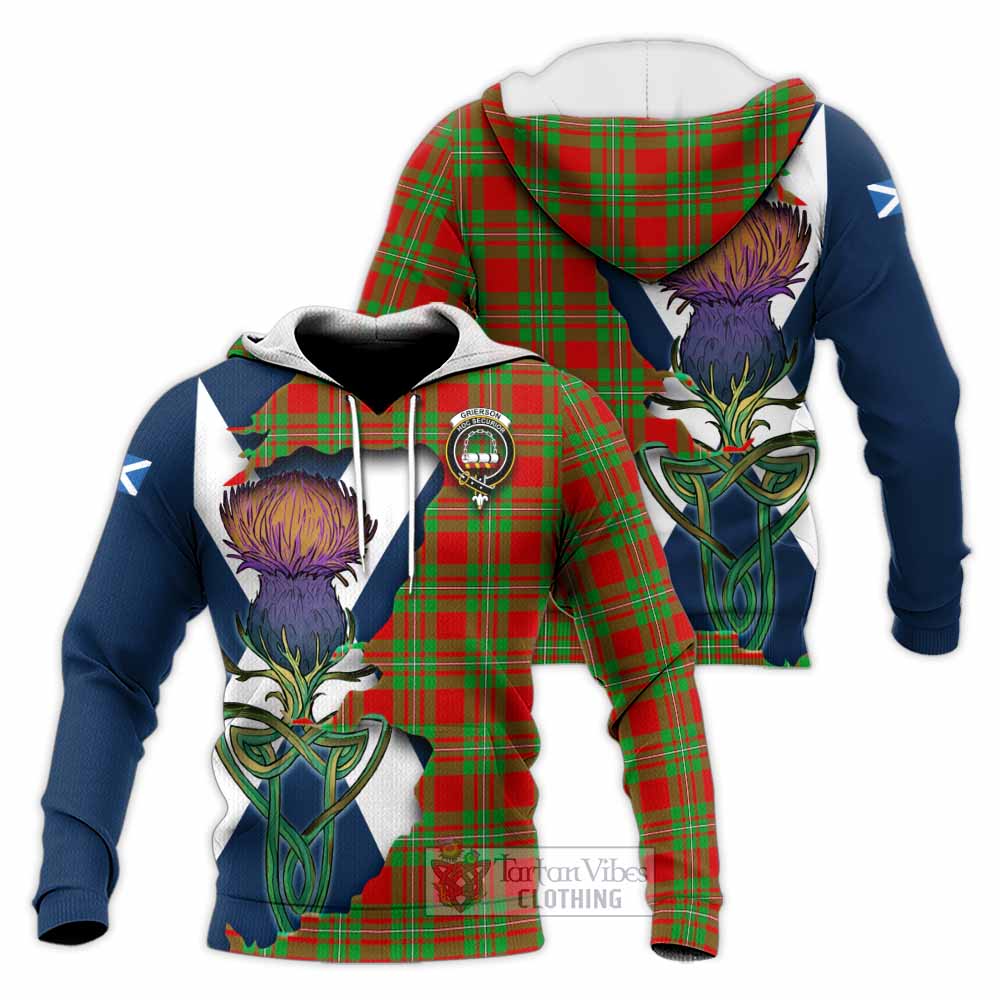 Grierson Tartan Family Crest Knitted Hoodie Scottish Thistle Celtic Inspired - Tartan Vibes Clothing