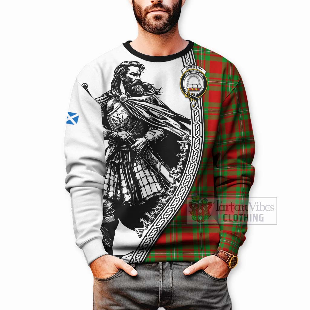 Grierson Tartan Clan Crest Sweatshirt with Highlander Warrior Celtic Style - Tartan Vibes Clothing