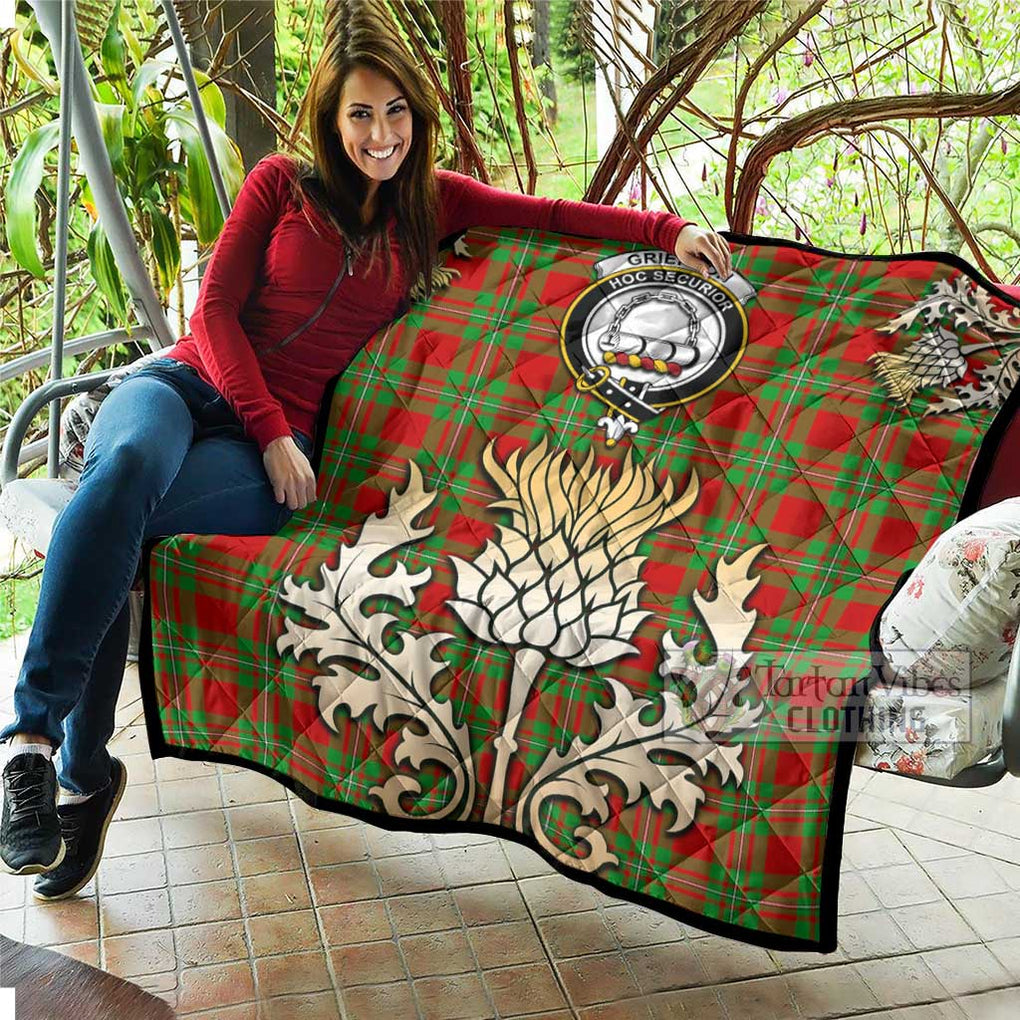 Tartan Vibes Clothing Grierson Tartan Quilt with Family Crest and Golden Thistle Style