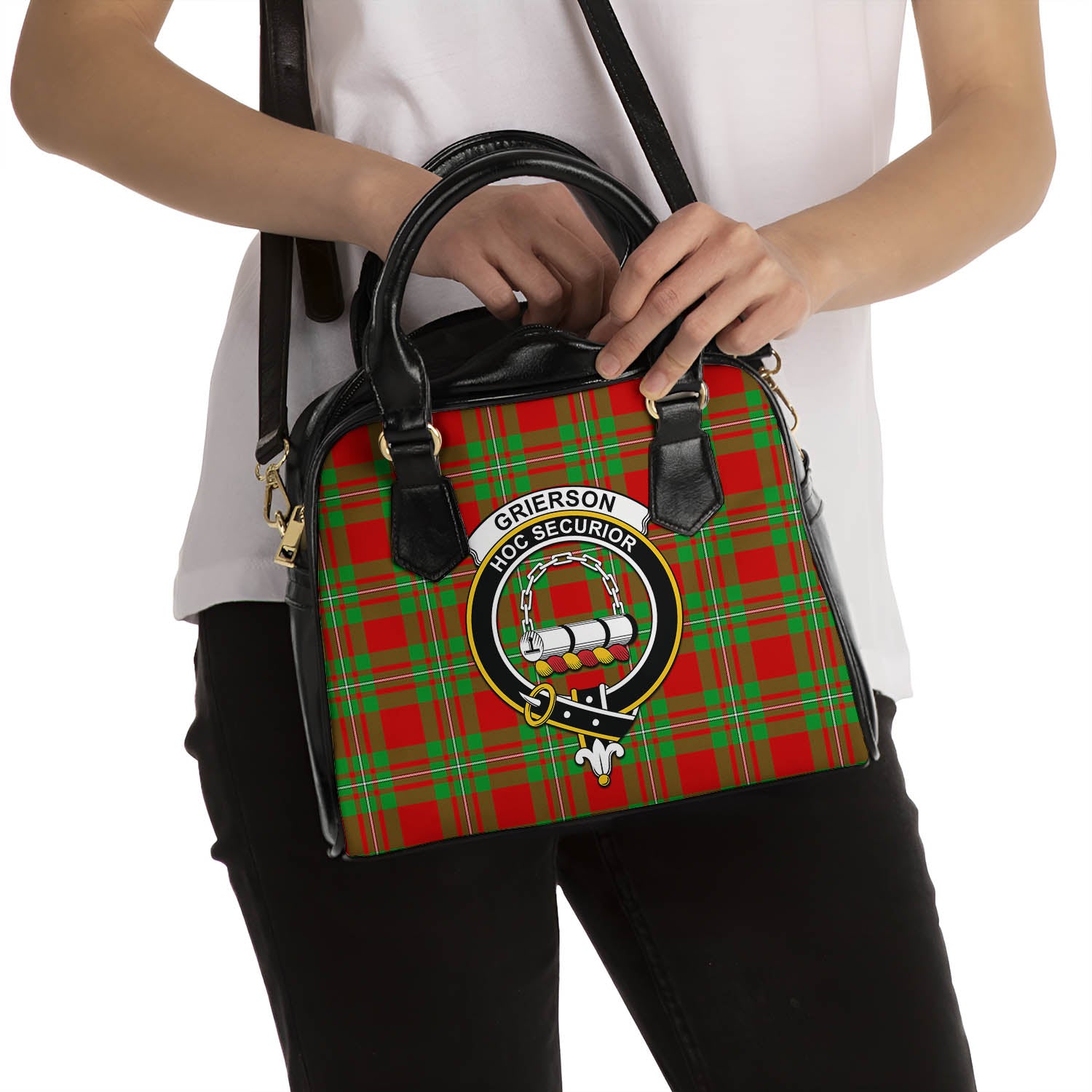 Grierson Tartan Shoulder Handbags with Family Crest - Tartan Vibes Clothing