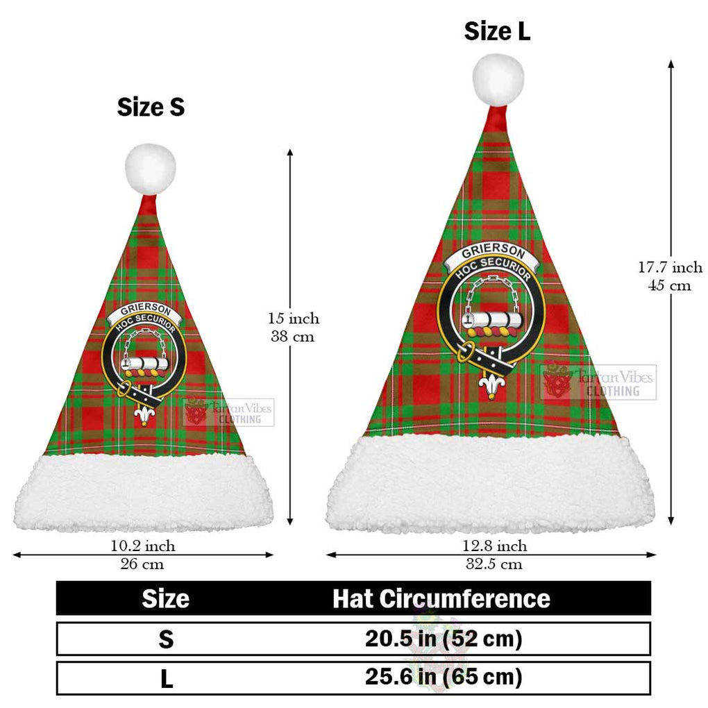 Grierson Tartan Christmas Santa Hats with Family Crest Christmas Hat L 25.6in (65cm) - Tartan Vibes Clothing