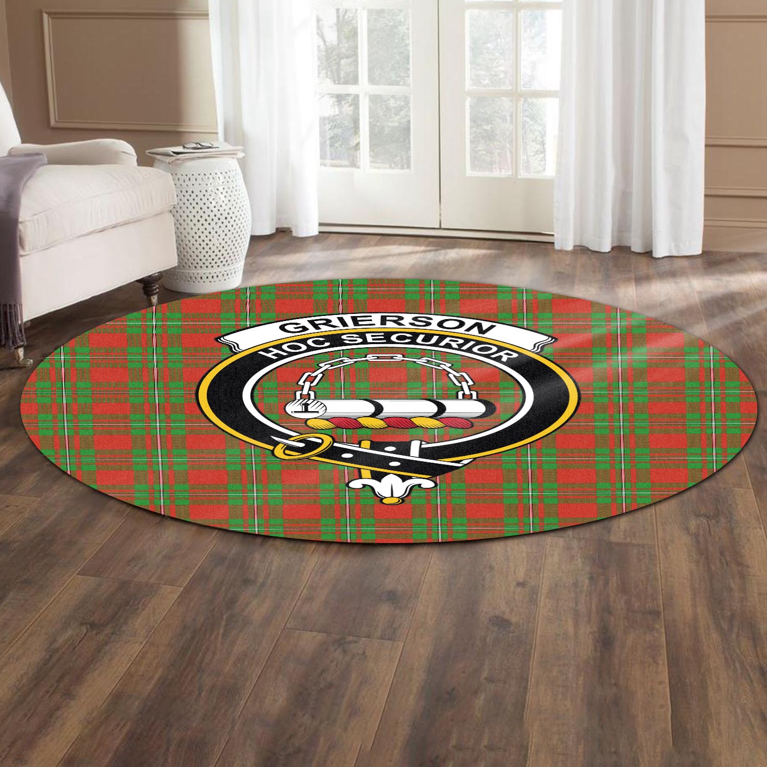 Grierson Tartan Round Rug with Family Crest - Tartan Vibes Clothing