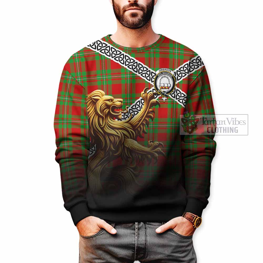 Grierson Crest Tartan Sweatshirt with Golden Lion Emblem Celtic Style - Tartan Vibes Clothing