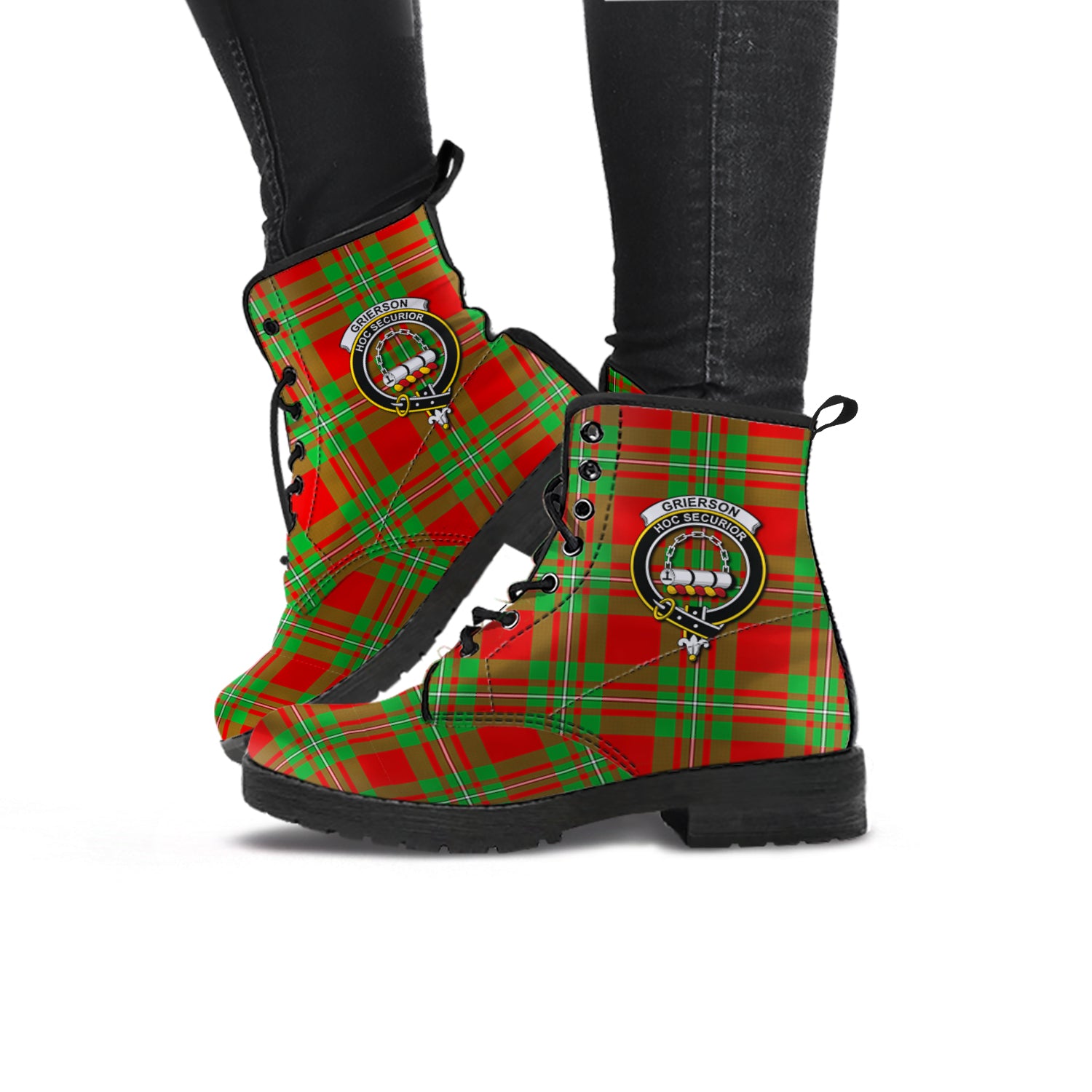 Grierson Tartan Leather Boots with Family Crest - Tartan Vibes Clothing