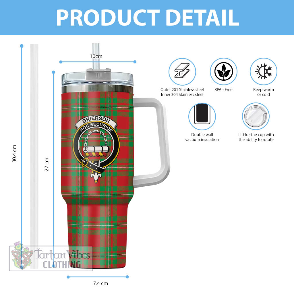 Grierson Tartan Tumbler with Handle with Family Crest - Tartan Vibes Clothing