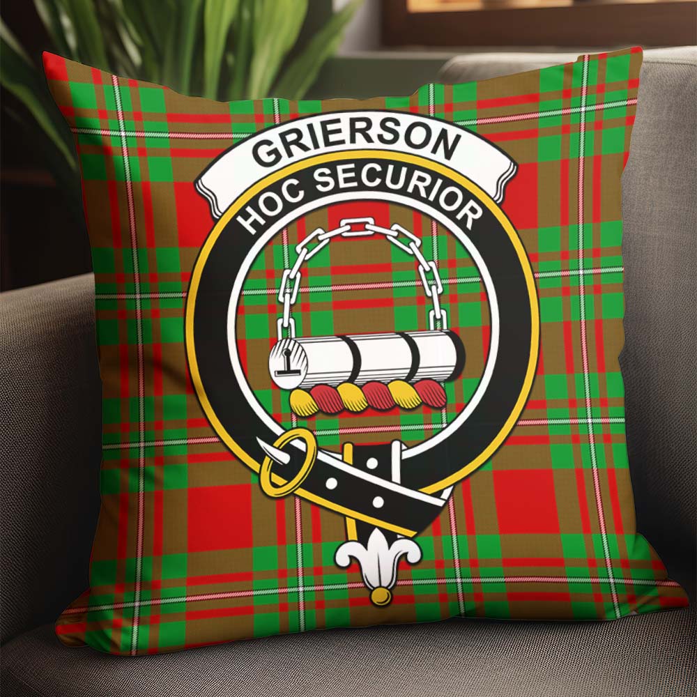 Grierson Tartan Pillow Cover with Family Crest - Tartan Vibes Clothing