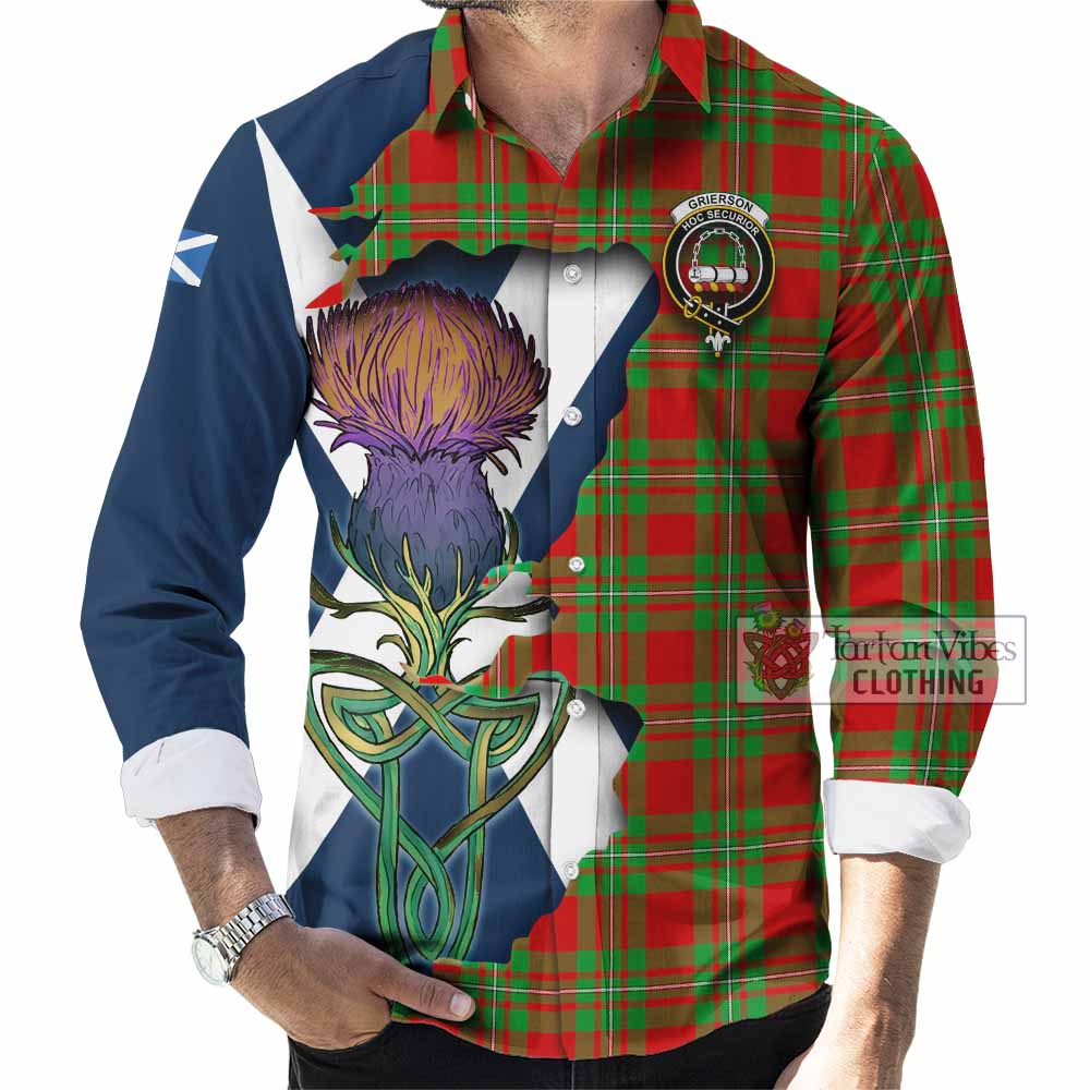 Tartan Vibes Clothing Grierson Tartan Family Crest Long Sleeve Button Shirt Scottish Thistle Celtic Inspired