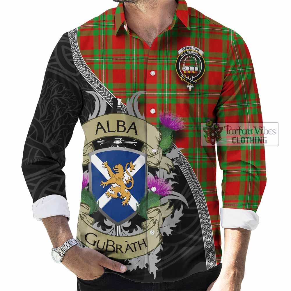 Grierson Tartan Family Crest Long Sleeve Button Shirt Lion Rampant Royal Thistle Shield Celtic Inspired - Tartan Vibes Clothing
