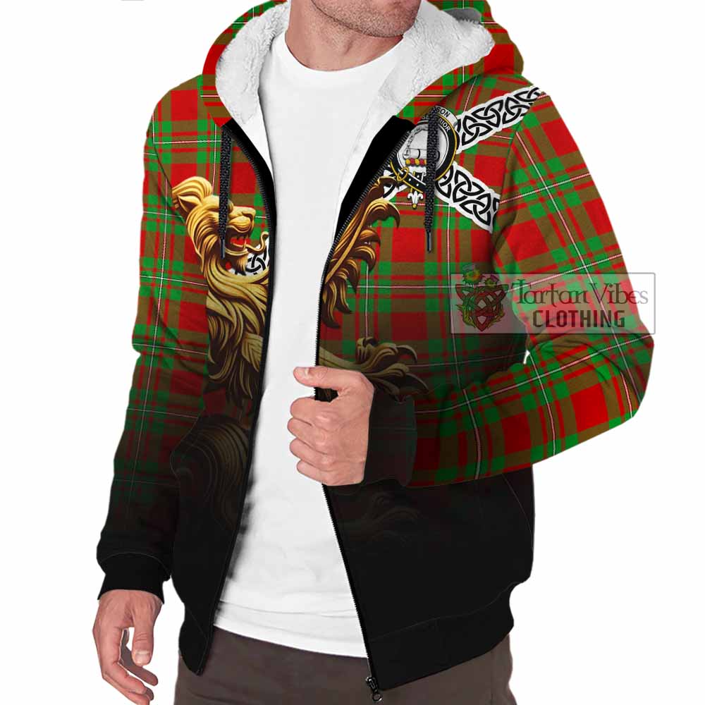 Grierson Crest Tartan Sherpa Hoodie with Golden Lion Emblem Celtic Style - Tartan Vibes Clothing