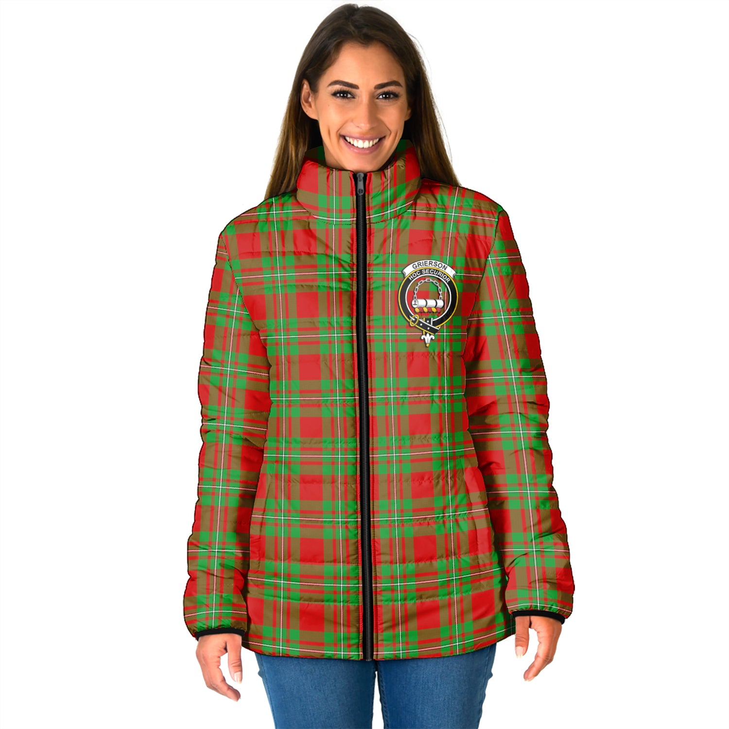 Grierson Tartan Padded Jacket with Family Crest - Tartan Vibes Clothing