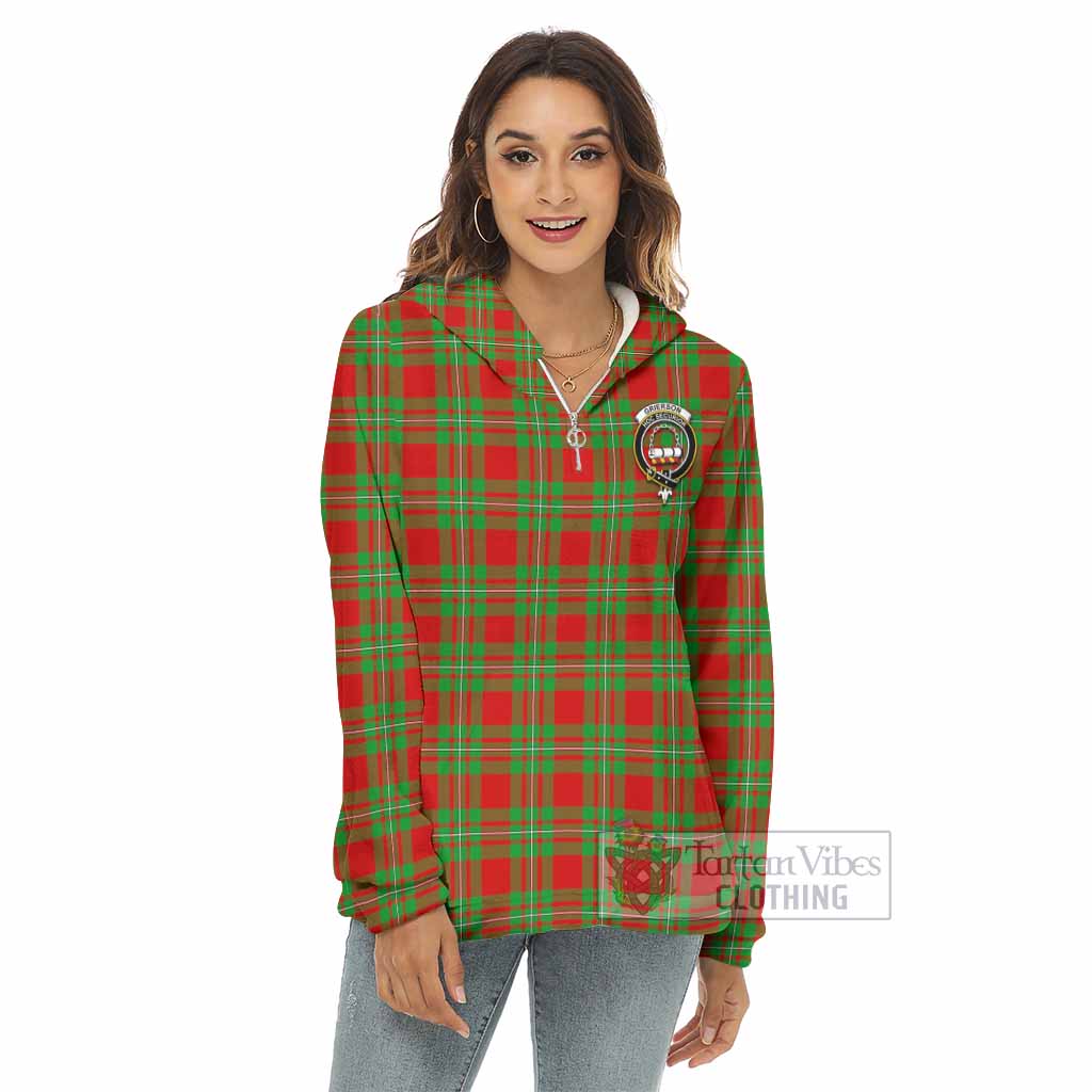 Grierson Tartan Women's Borg Fleece Hoodie with Half Zip with Family Crest - Tartan Vibes Clothing