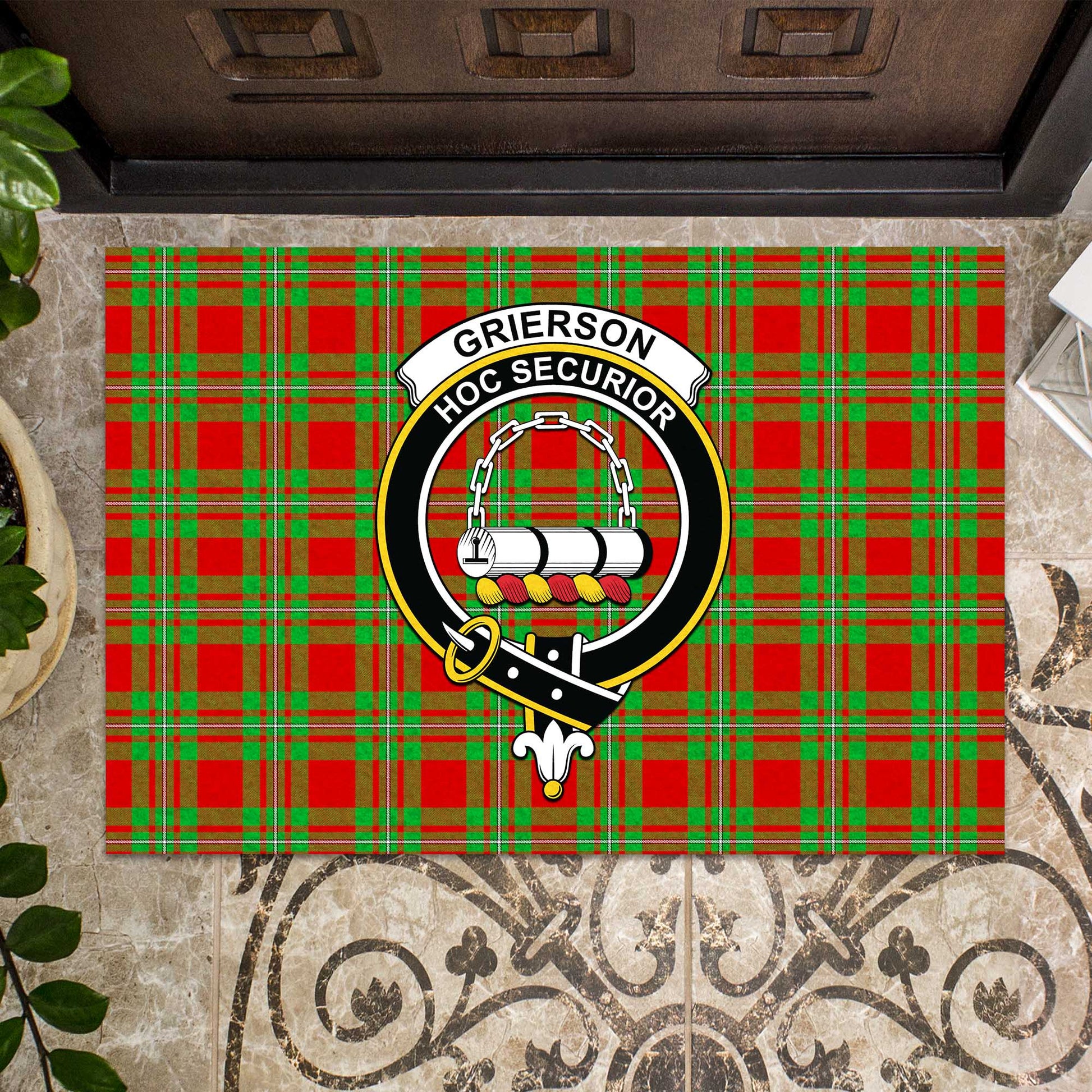 Grierson Tartan Rubber Doormat with Family Crest - Tartan Vibes Clothing