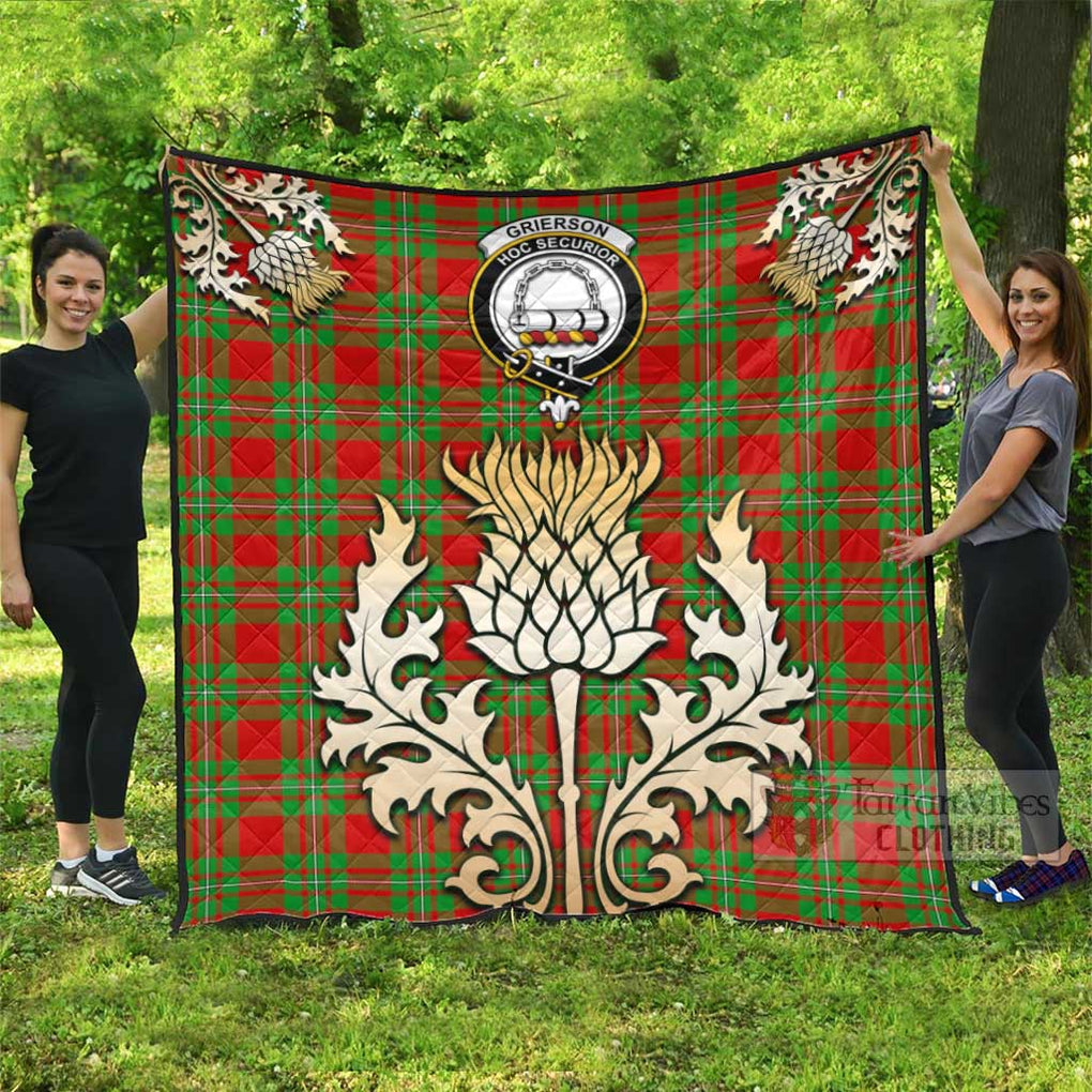 Tartan Vibes Clothing Grierson Tartan Quilt with Family Crest and Golden Thistle Style