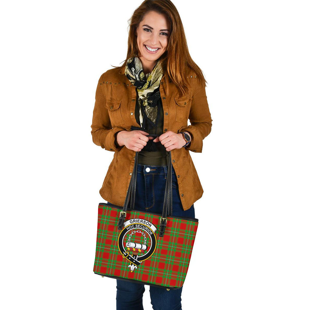 Grierson Tartan Leather Tote Bag with Family Crest - Tartan Vibes Clothing