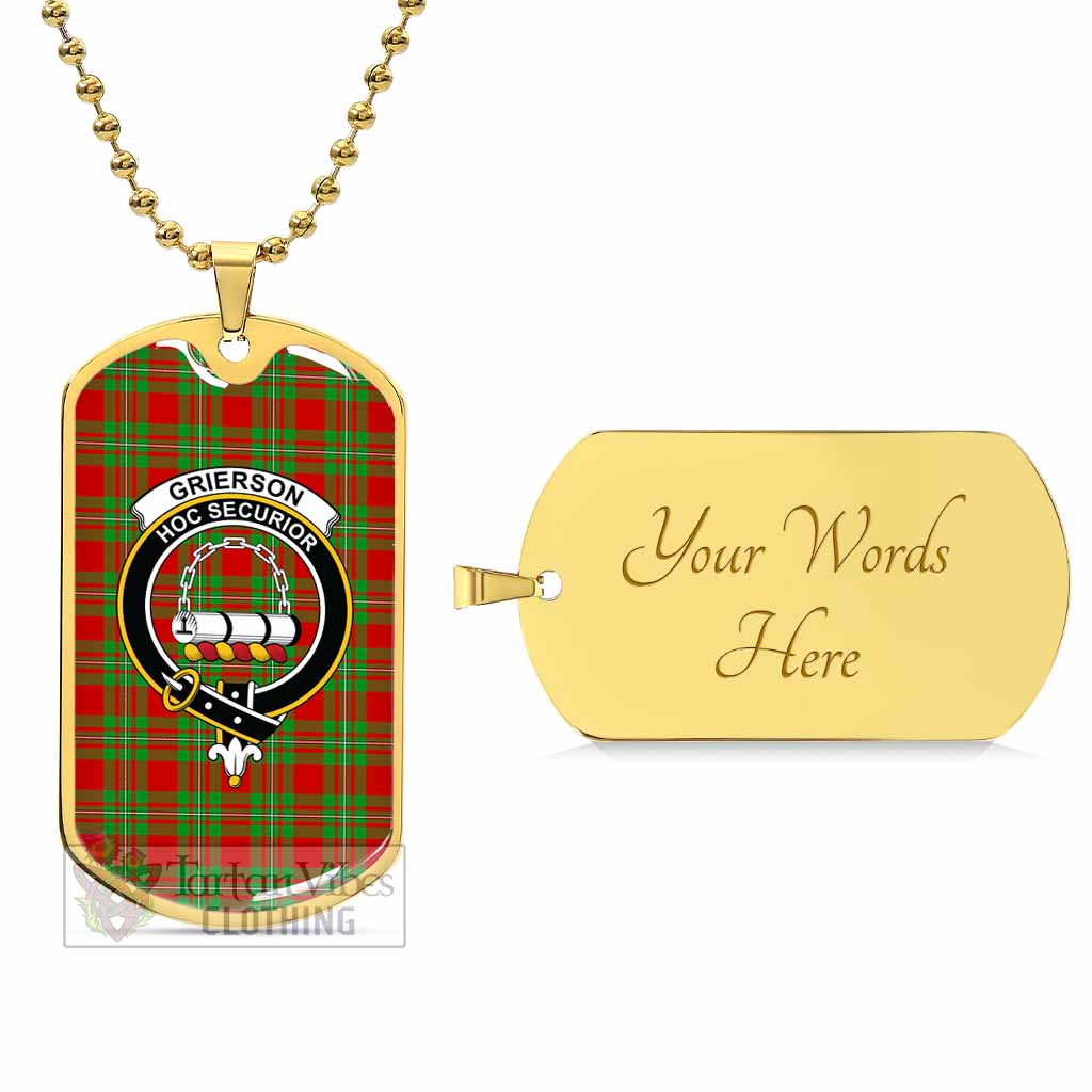 Grierson Tartan Dog Tag Necklace with Family Crest Gold Yes - Tartan Vibes Clothing