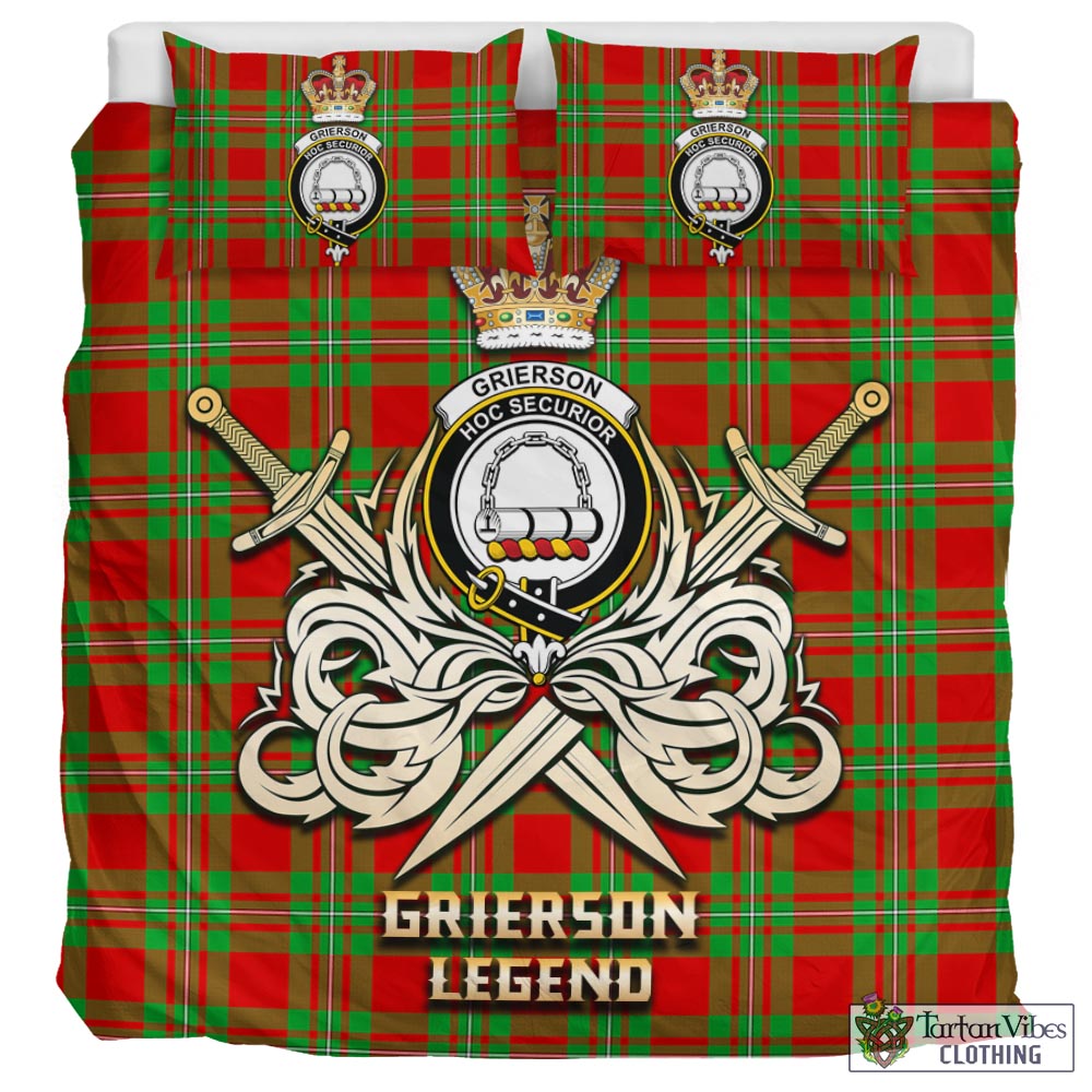 Tartan Vibes Clothing Grierson Tartan Bedding Set with Clan Crest and the Golden Sword of Courageous Legacy