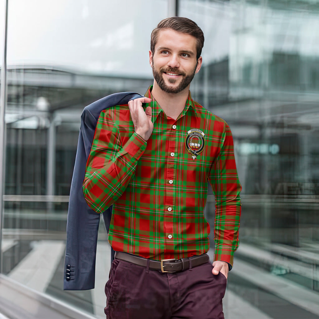 Grierson Tartan Long Sleeve Button Up Shirt with Family Crest - Tartan Vibes Clothing