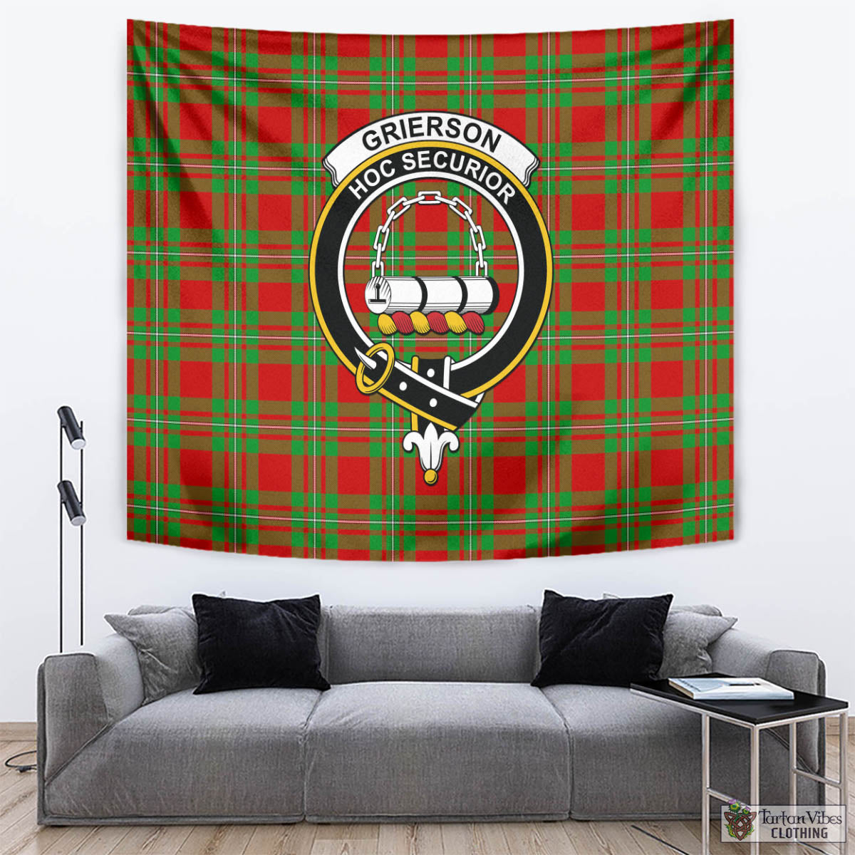Grierson Tartan Tapestry Wall Hanging and Home Decor for Room with Family Crest - Tartan Vibes Clothing