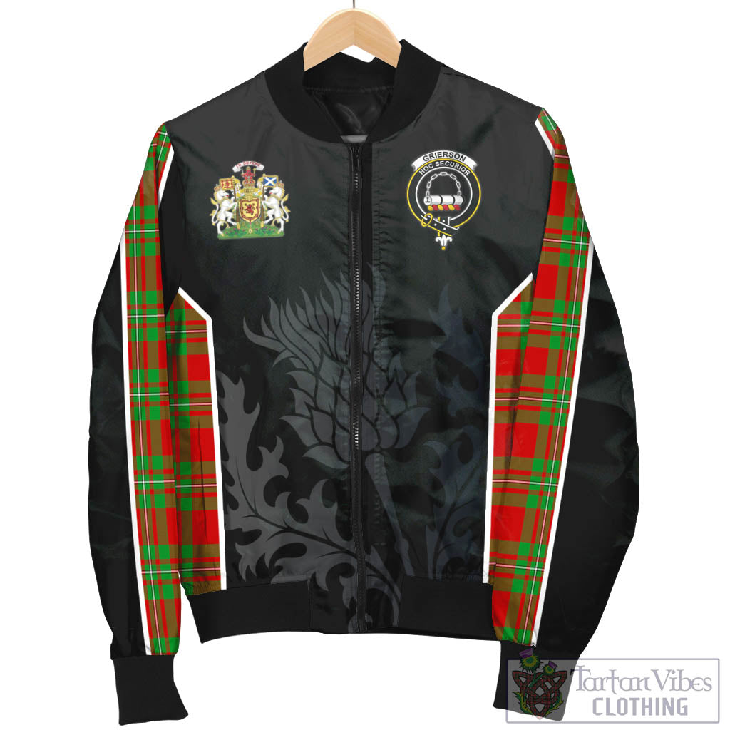 Grierson Tartan Bomber Jacket with Family Crest and Scottish Thistle Vibes Sport Style - Tartan Vibes Clothing