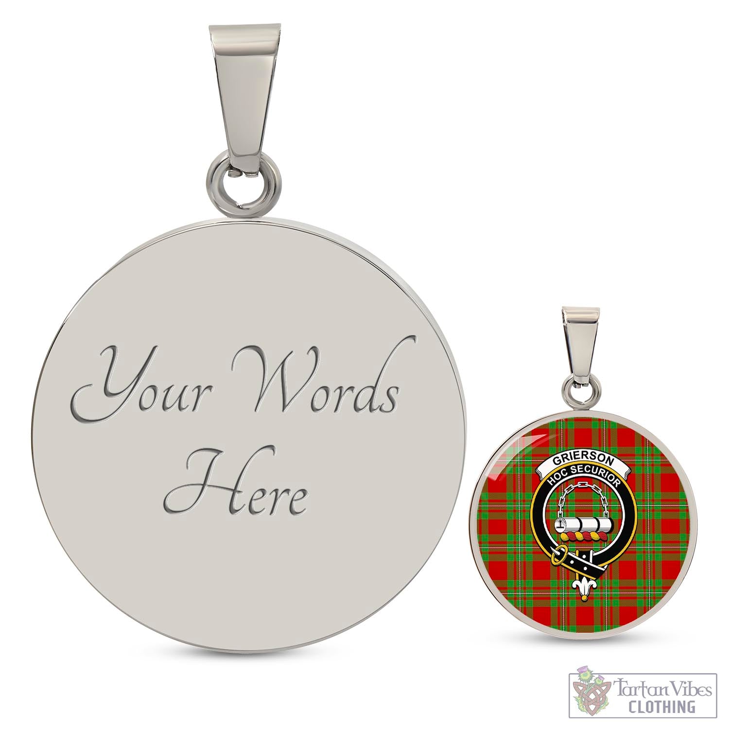 Grierson Tartan Circle Necklace with Family Crest Luxury Necklace (Silver) Yes - Tartan Vibes Clothing