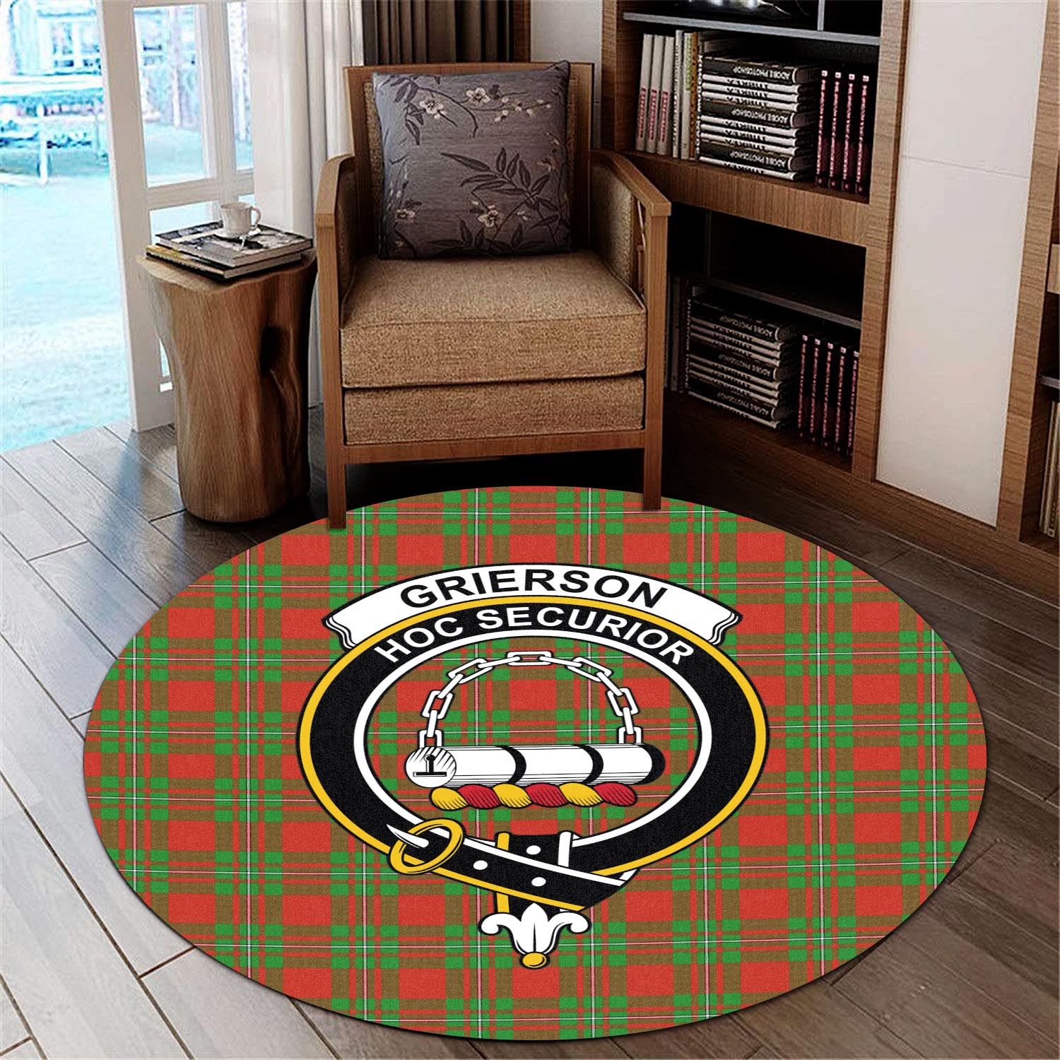 Grierson Tartan Round Rug with Family Crest - Tartan Vibes Clothing