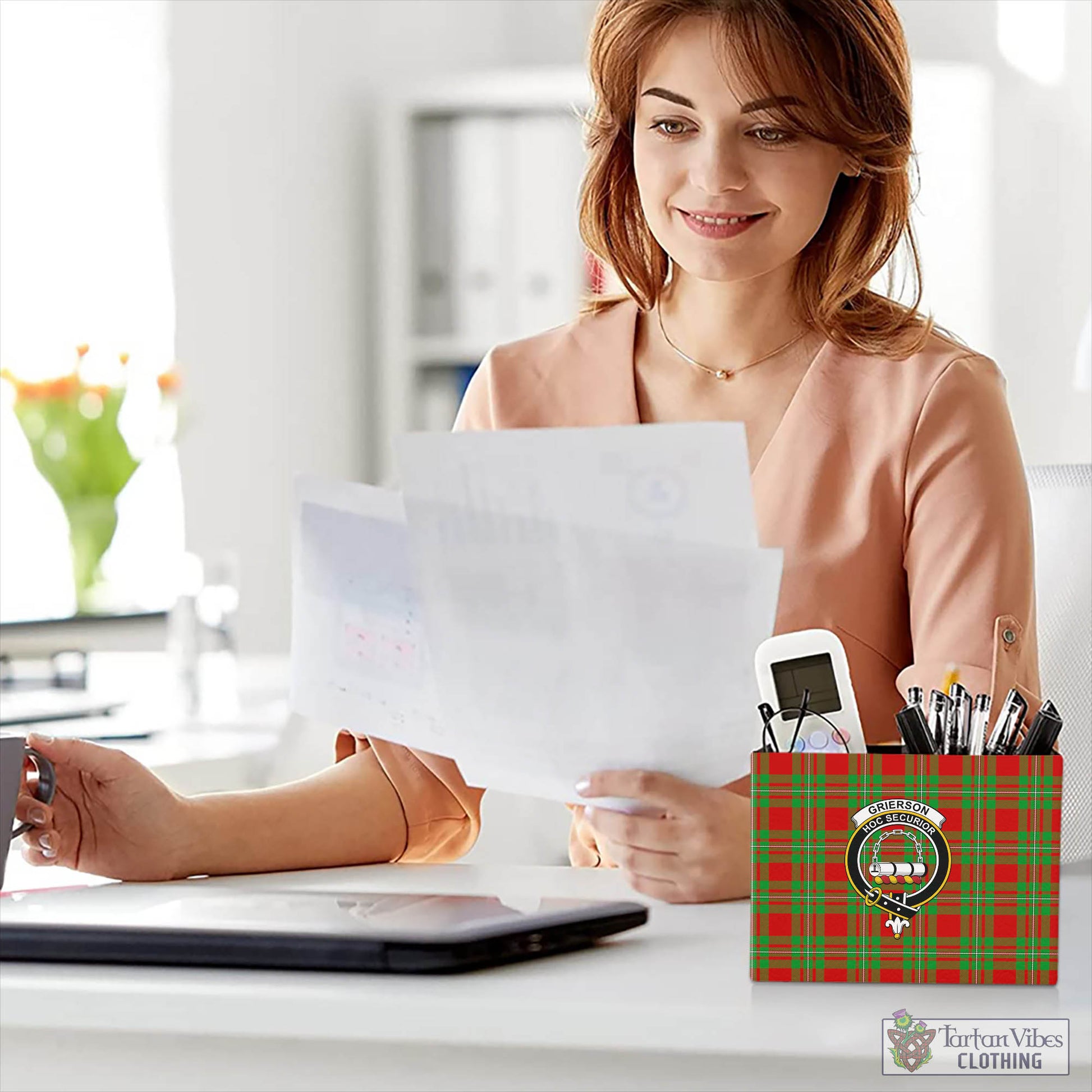 Grierson Tartan Pen Holder with Family Crest - Tartan Vibes Clothing