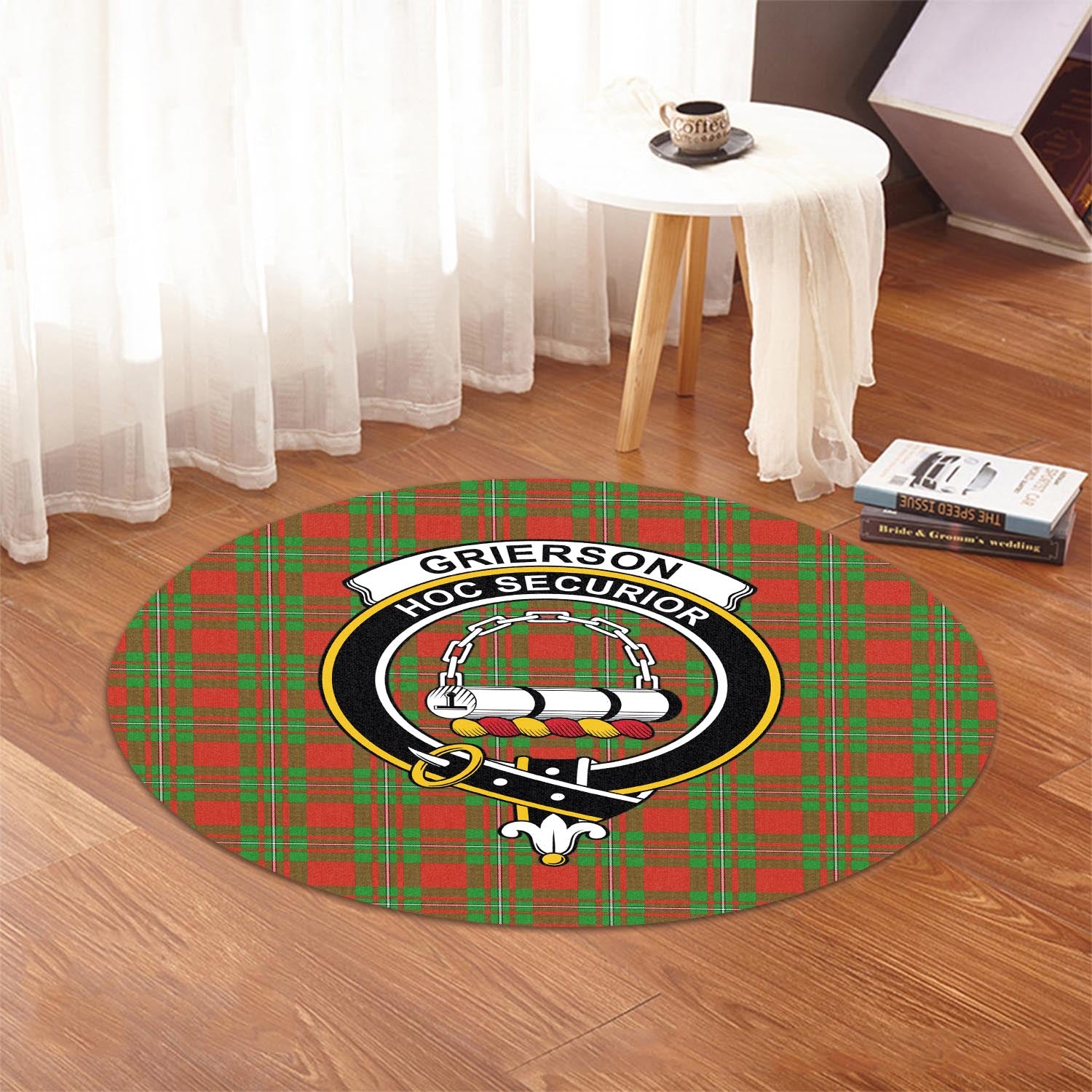 Grierson Tartan Round Rug with Family Crest - Tartan Vibes Clothing