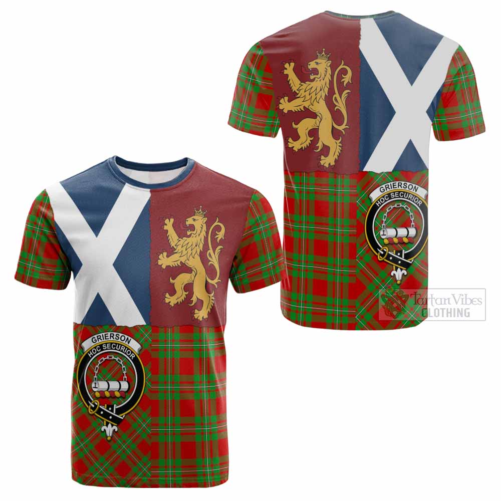 Grierson Crest Tartan Cotton T-shirt with Lion Rampant Saltire Style - Tartan Vibes Clothing