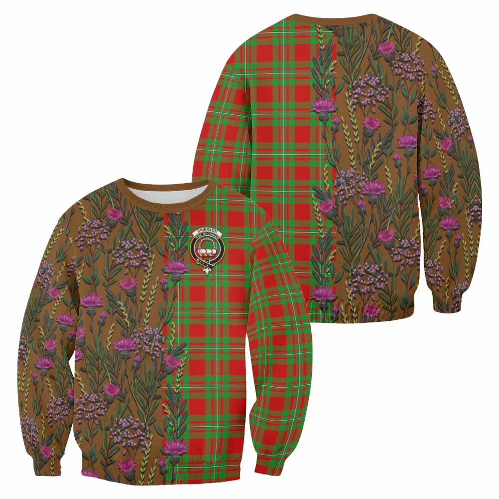 Grierson Family Crest Tartan Sweatshirt Scottish Thistle Flower Pattern Half Style - Tartan Vibes Clothing