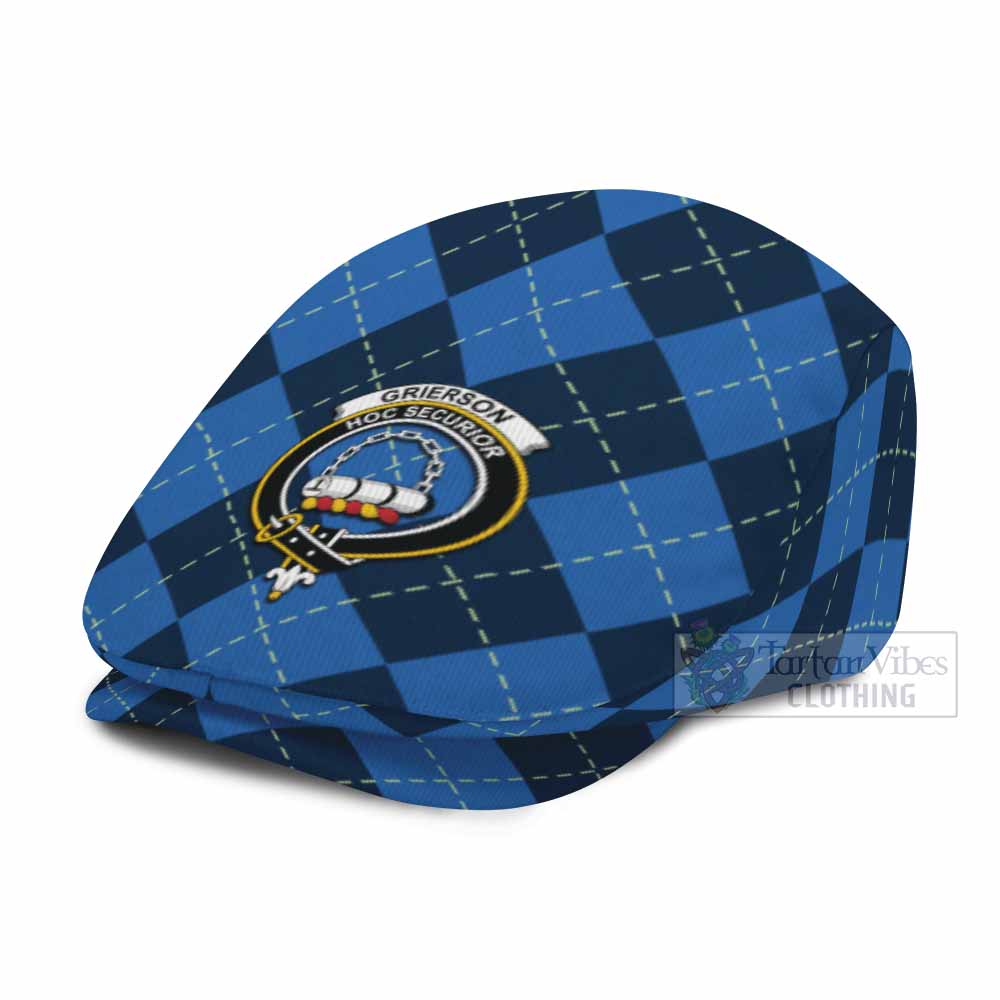 Grierson Scottish Family Crest Flat Cap, Jeff Cap Navy Argyle Classic Style - Tartan Vibes Clothing