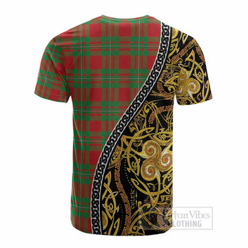 Grierson Tartan Crest Cotton T-shirt Celtic Knot and Triple Trickle Spiral Symbols