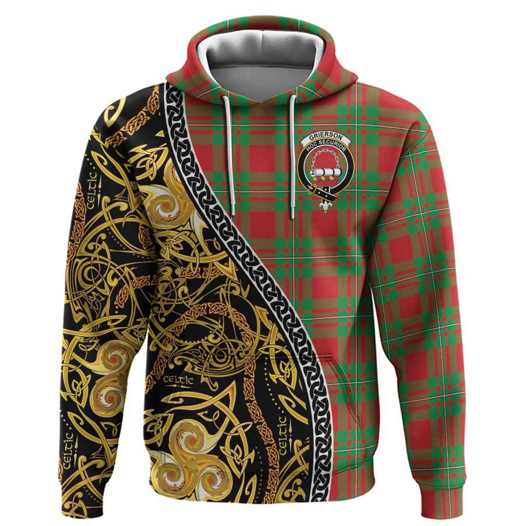 Grierson Tartan Crest Hoodie Celtic Knot and Triple Trickle Spiral Symbols