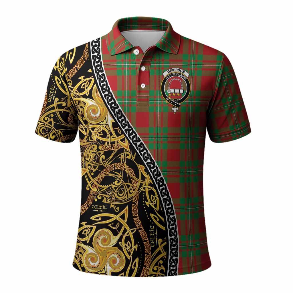 Grierson Tartan Crest Polo Shirt Celtic Knot and Triple Trickle Spiral Symbols