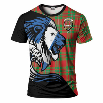 Grierson Tartan Crest T-Shirt Scottish Golden Lions Wave Flow