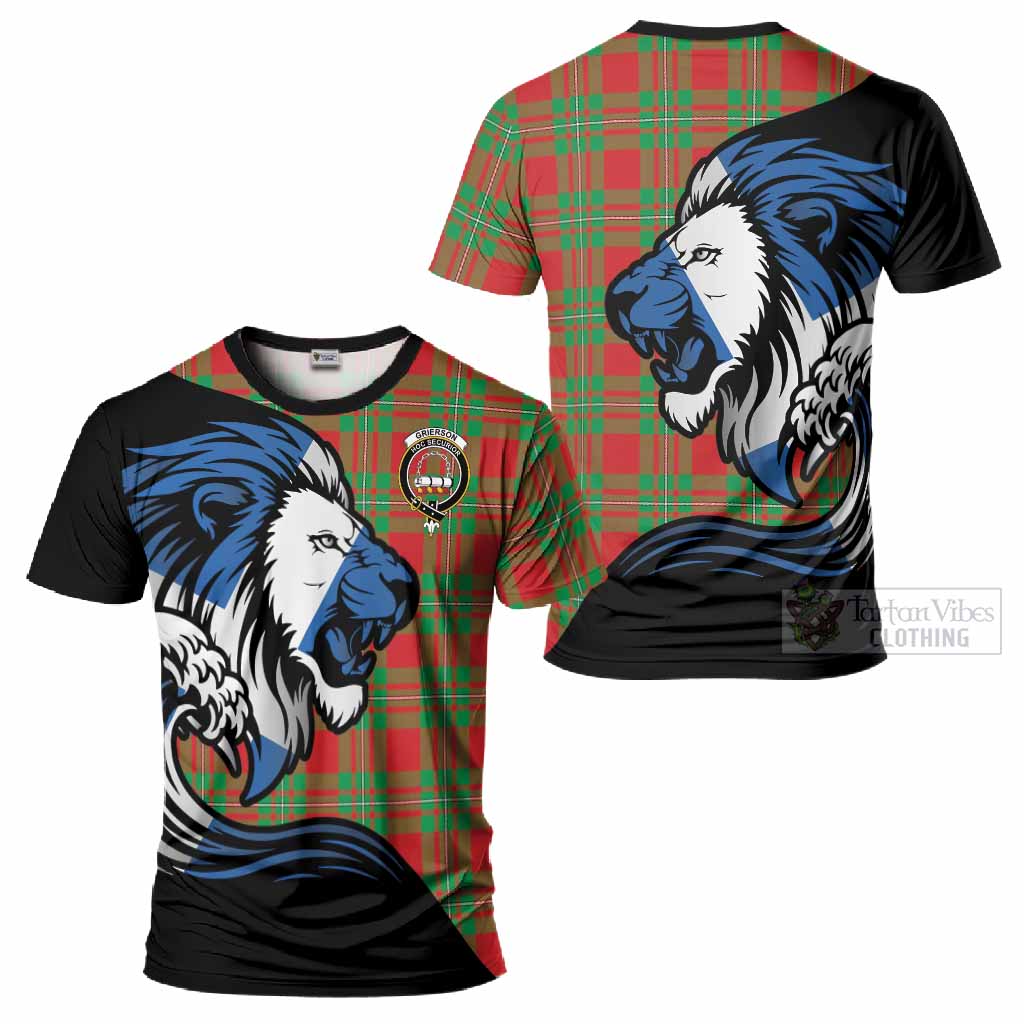 Grierson Tartan Crest T-Shirt Scottish Golden Lions Wave Flow