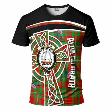Grierson Tartan Crest T-Shirt Scottish Thistle Celtic Cross Alba Gu Brath