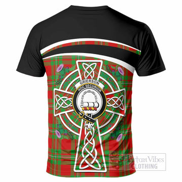 Grierson Tartan Crest T-Shirt Scottish Thistle Celtic Cross Alba Gu Brath