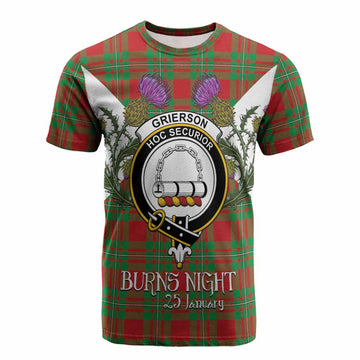 Grierson Tartan Family Crest Cotton T-shirt Scottish Burns Night Thistle Floral