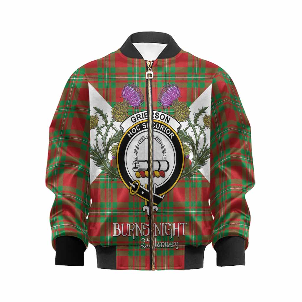 Grierson Tartan Family Crest Kid Bomber Jacket Scottish Burns Night Thistle Floral