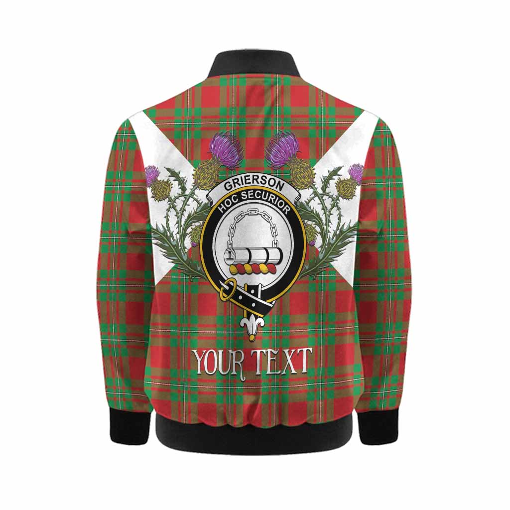 Grierson Tartan Family Crest Kid Bomber Jacket Scottish Burns Night Thistle Floral