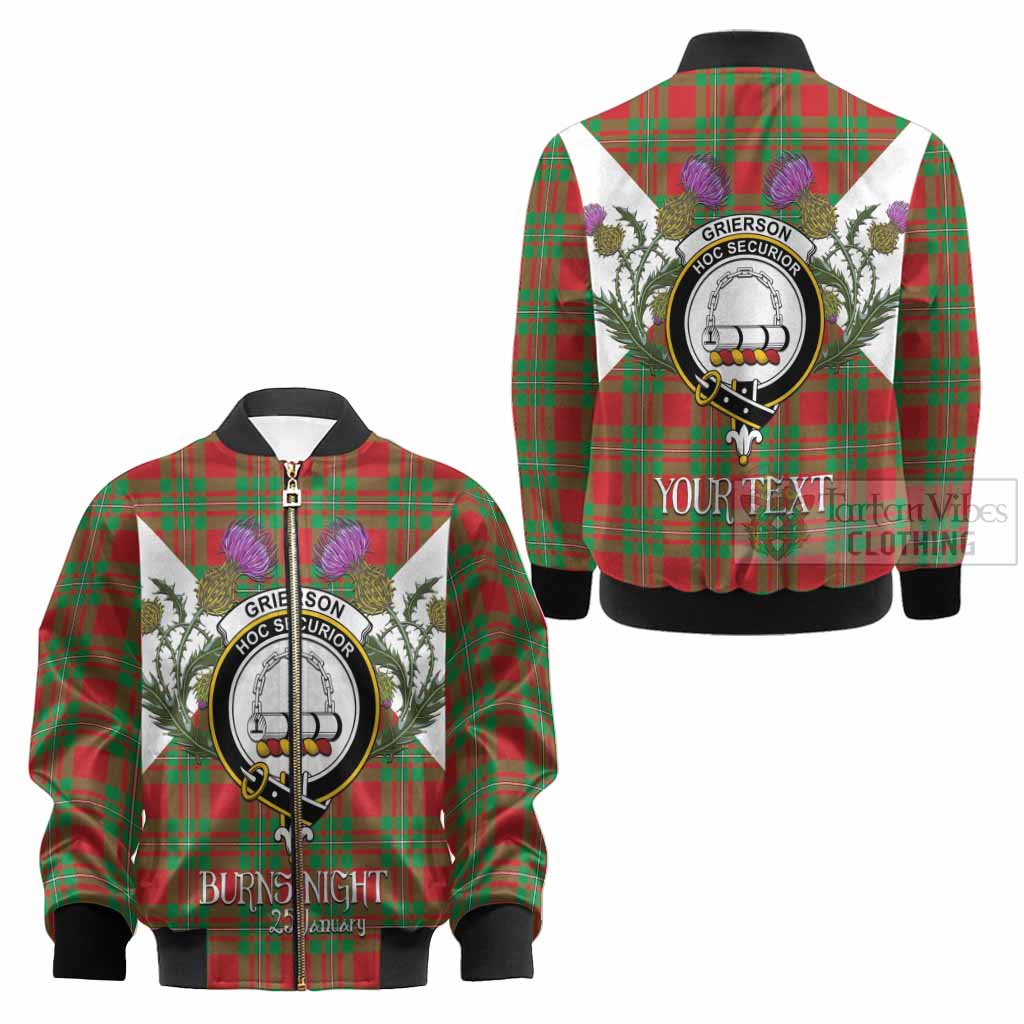 Grierson Tartan Family Crest Kid Bomber Jacket Scottish Burns Night Thistle Floral