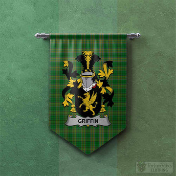 Tartan Vibes Clothing Griffin Irish Clan Tartan Gonfalon, Tartan Banner with Coat of Arms