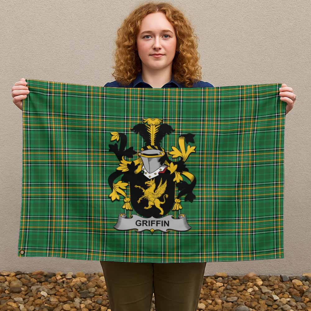 Tartan Vibes Clothing Griffin Irish Clan Tartan House Flag with Coat of Arms