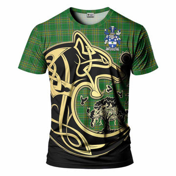 Tartan Vibes Clothing Griffith Irish Tartan T-Shirt with Coat of Arms Celtic Wolf Style