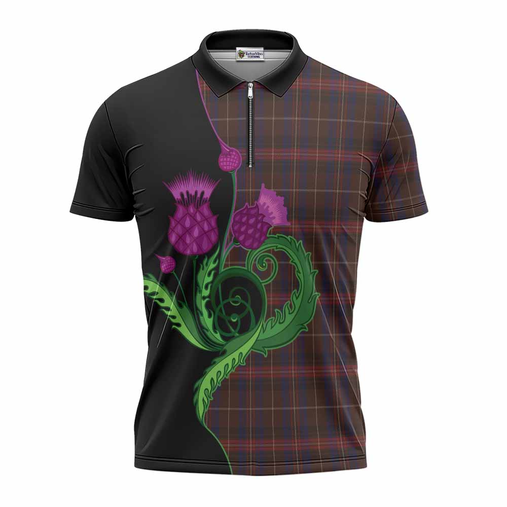Griffiths of Wales Tartan Zipper Polo Shirt Traditional Scottish Thistle