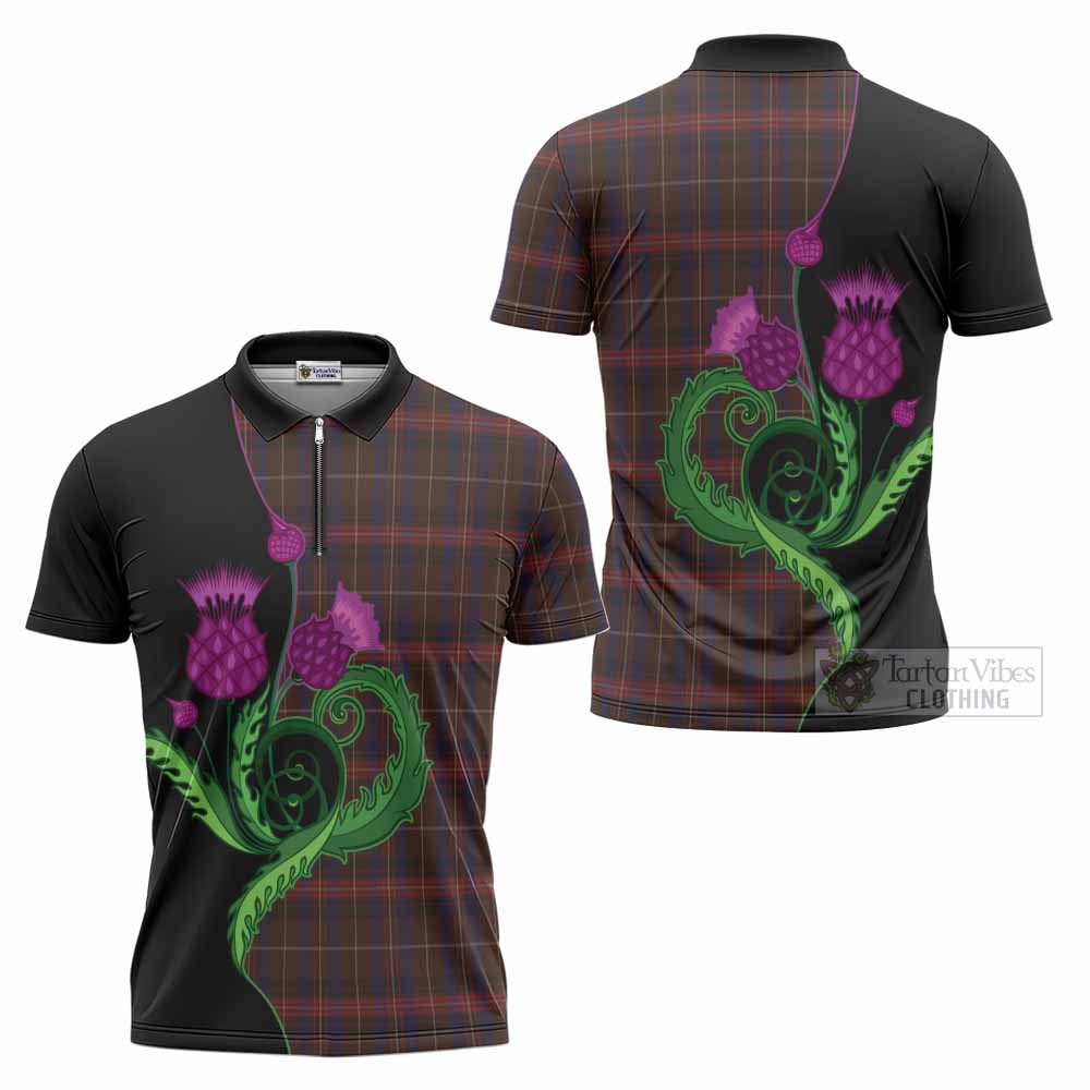 Griffiths of Wales Tartan Zipper Polo Shirt Traditional Scottish Thistle
