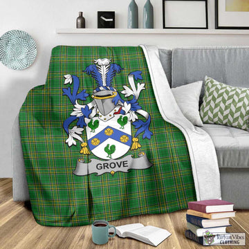 Tartan Vibes Clothing Grove Irish Clan Tartan Blanket with Coat of Arms