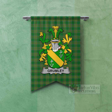 Tartan Vibes Clothing Grumley Irish Clan Tartan Gonfalon, Tartan Banner with Coat of Arms