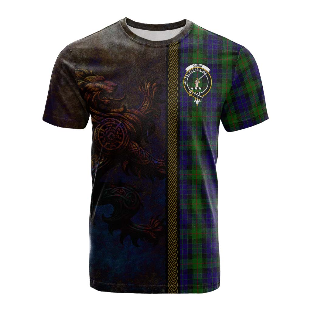 Tartan Vibes Clothing Gunn Tartan Family Crest Cotton T-shirt Alba Gu Brath Be Brave Lion Ancient Style